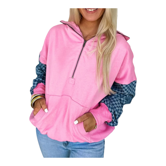 Rylan Checkered Half-Zip Hoodie