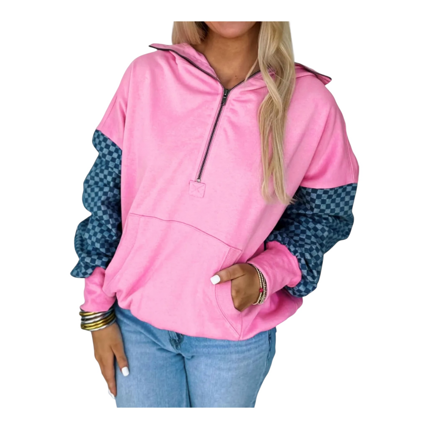 Rylan Checkered Half-Zip Hoodie