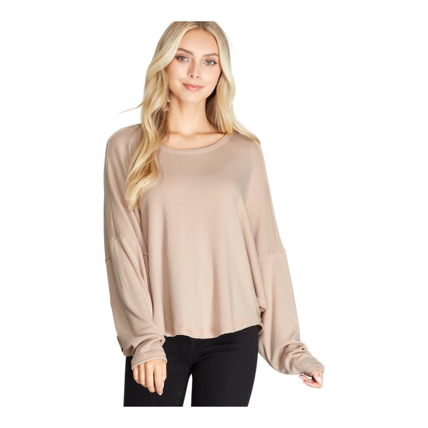 Bria Batwing Knit Top with Back Detail - Taupe