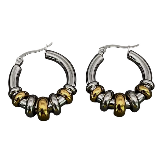 Rogue Two Tone Hoop Earrings - 18K Gold Plated