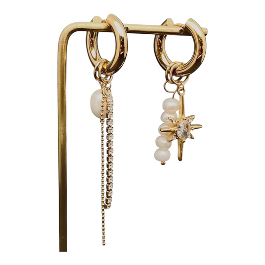 Celestia Pearl Huggie Earrlings - 18K Gold Plated