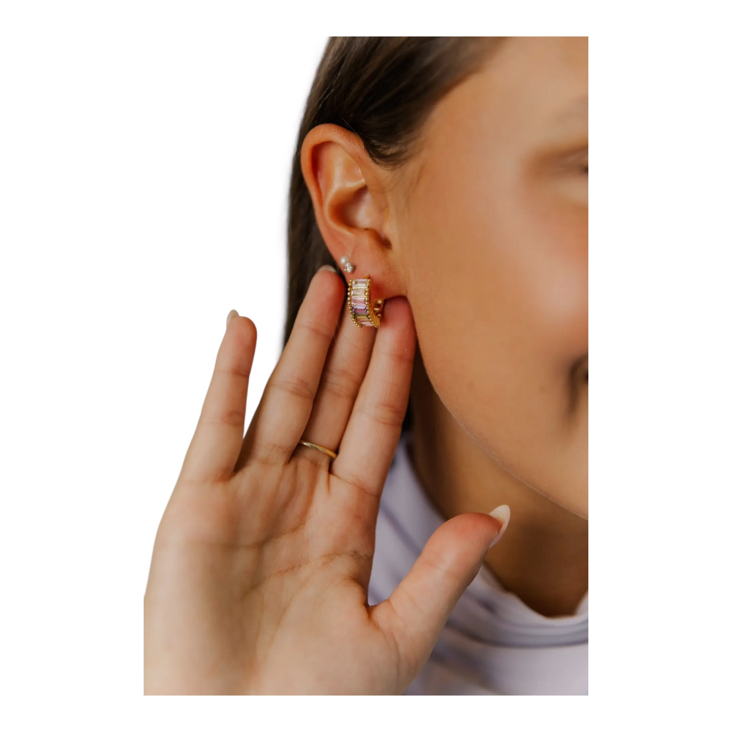 Crystal Baguette Huggie Earrings